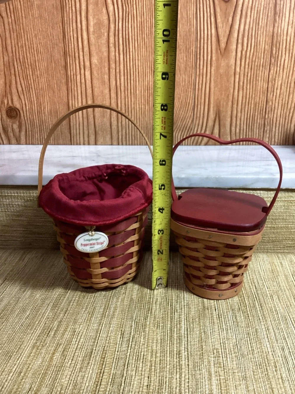 Vintage Longaberger Peppermint Stripe Valentines Basket Fabric ,Plastic Liner